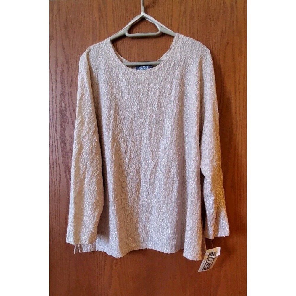 Maygene Shirt Tunic Length Top Blouse Size 3X Long Sleeve Lace MG Tan Neutral